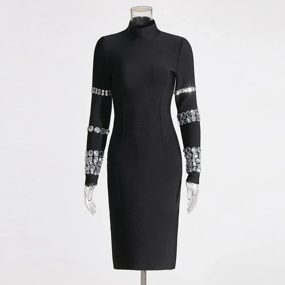 Elegant Slimming Turtleneck Long Sleeve Dress for Women