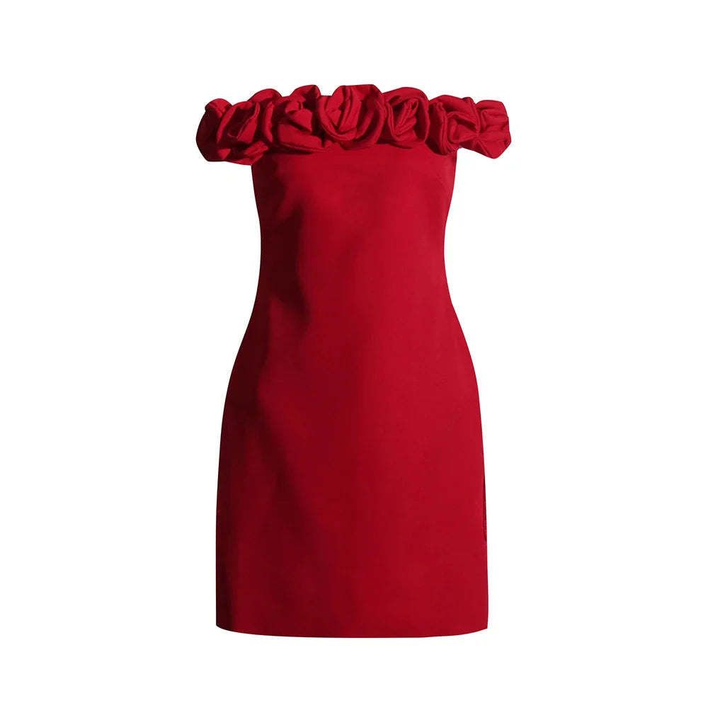 Elegant Strapless Slimming Mini Dress with Appliques