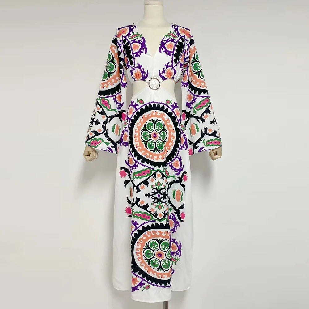 Stylish Hollow Out Split Thigh V Neck Dress for Women