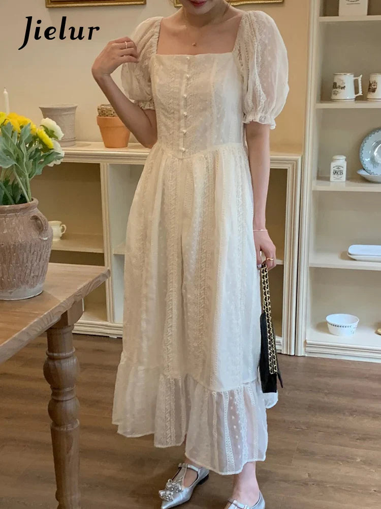 Chic Summer Chiffon Dress with Puff Sleeves