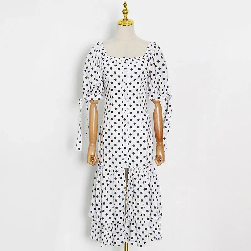 Elegant High Waist Puff Sleeve Summer Dress for Women