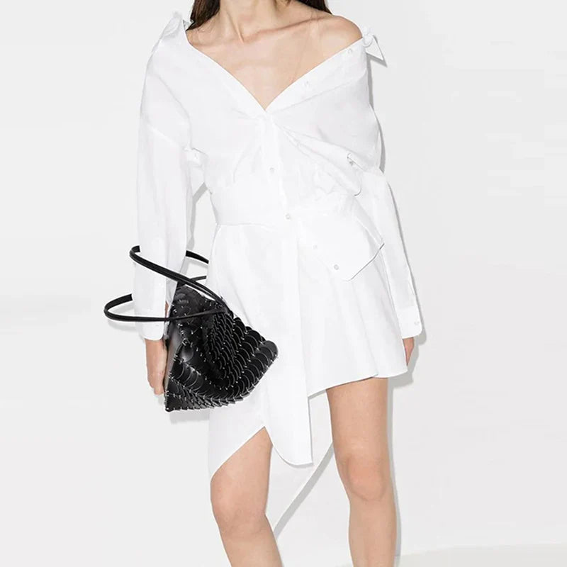 Slash Neck Irregular Hem Mini Dress for Women