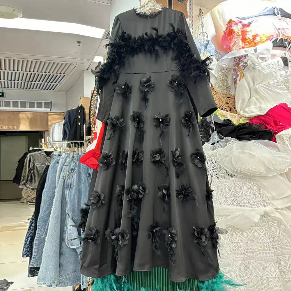 Elegant A-Line Dress with Appliques and Long Sleeves