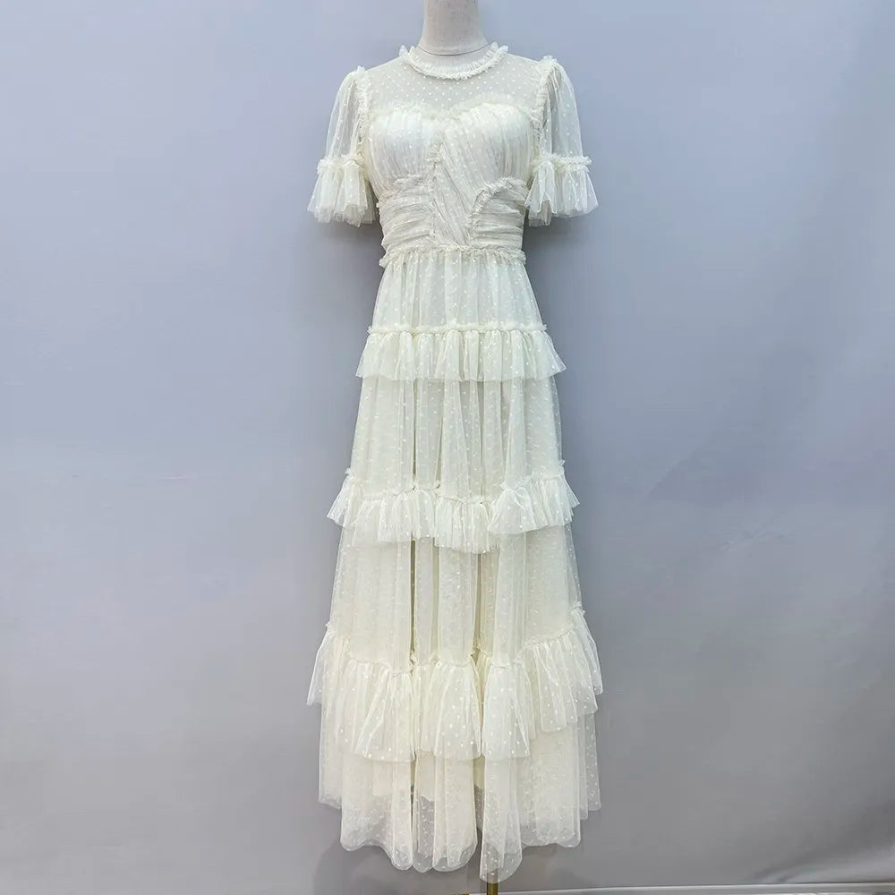 Elegant Vintage High Waist Tiered Mesh Dress for Women
