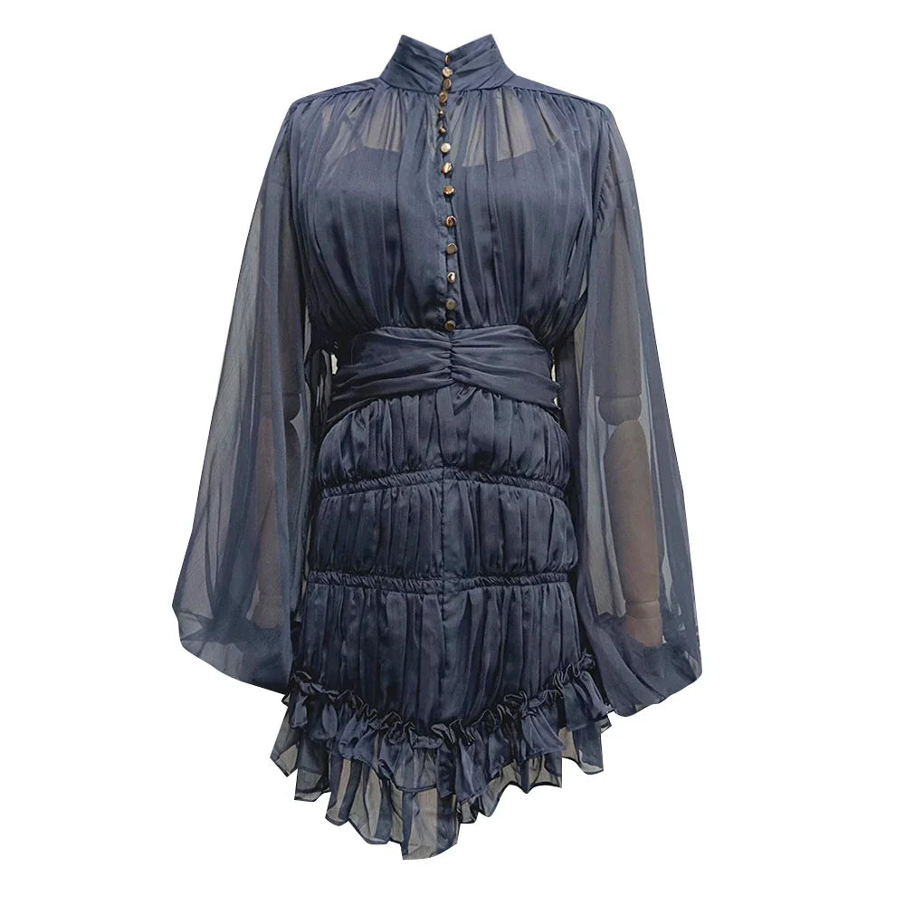 Chic V-Neck Puff Sleeve Mini Dress for Women