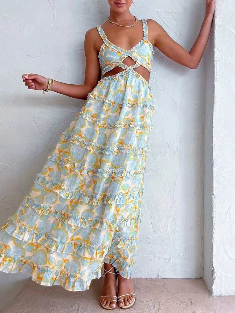 Chic Hollow Out Colorblock Summer Dress for Women