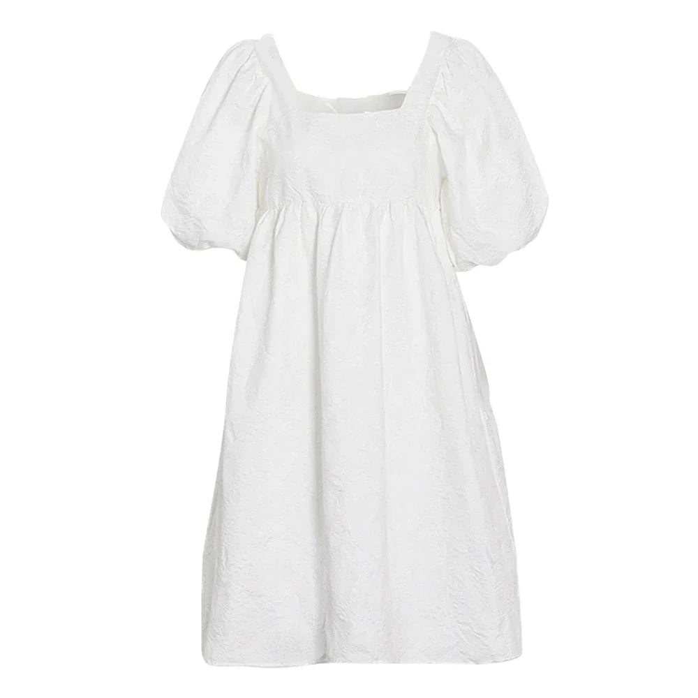 Minimalist Square Collar Puff Sleeve Mini Dress for Women