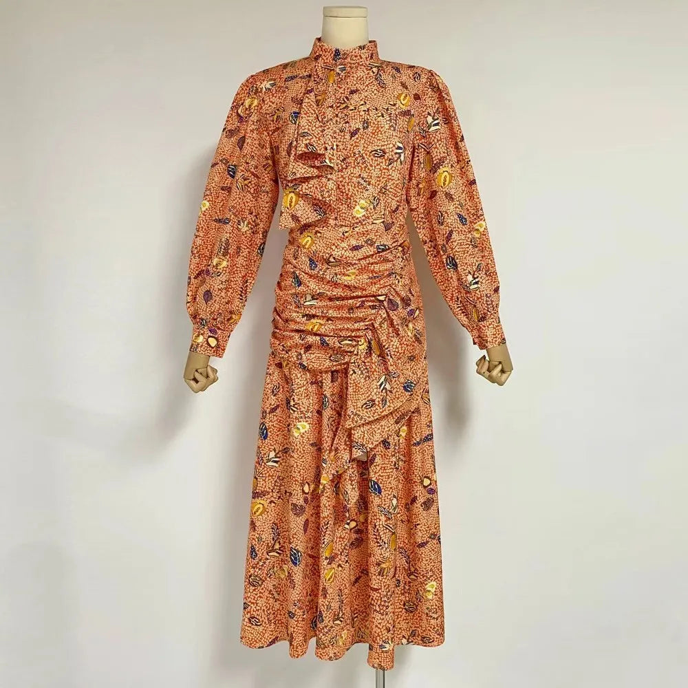 Elegant Vintage A-Line Dress with Stand Collar for Women