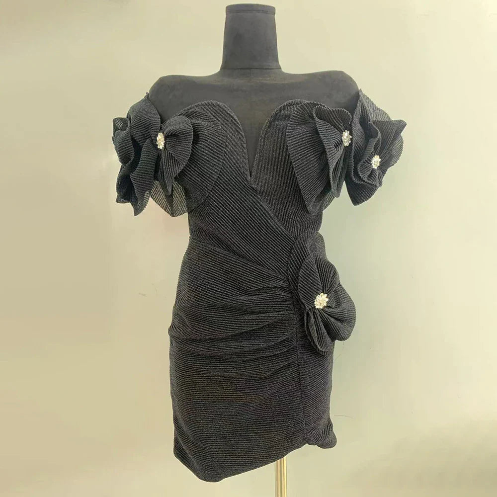 Stylish Off-Shoulder Slimming Appliqué Mini Dress
