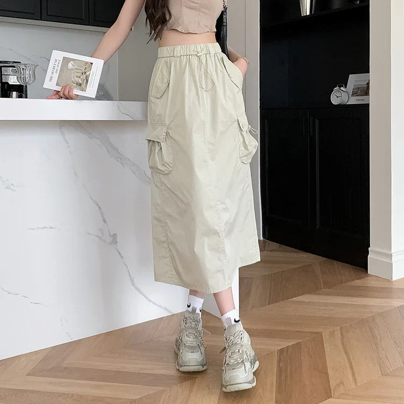 Casual Elastic Waist Cargo Skirt for Women