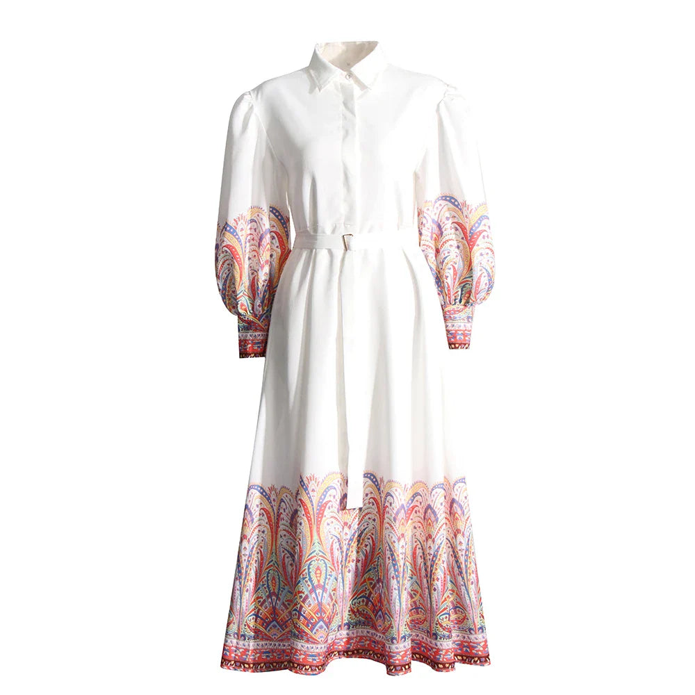 Colorblock Casual Dress with Lantern Sleeves for Women