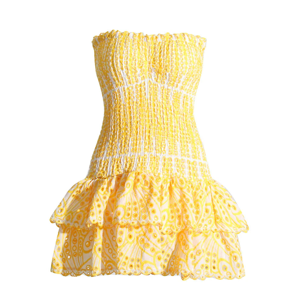 Elegant Off Shoulder Mini Dress with Embroidery and Cut Outs