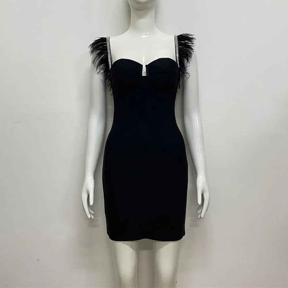 Chic Sleeveless Mini Dress with Feather Details