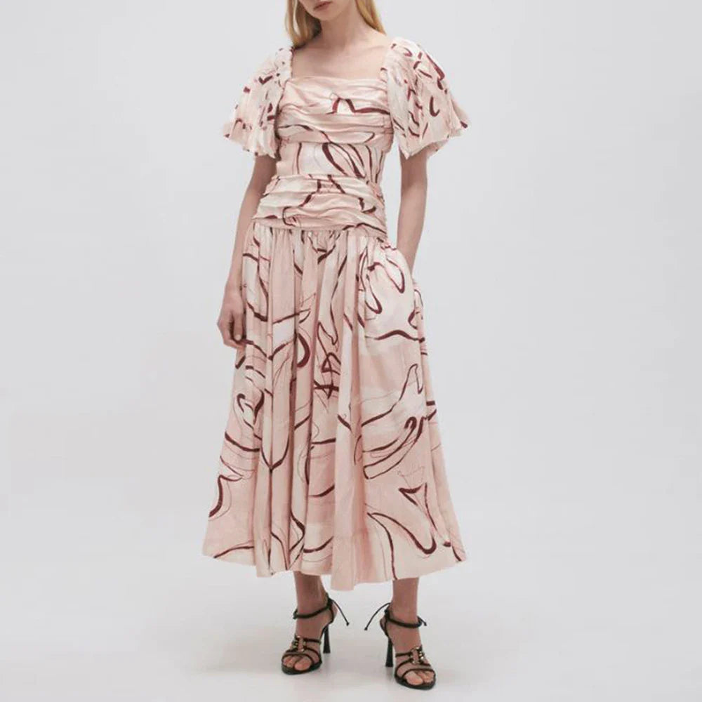 Chic Backless Summer Dress with Puff Sleeves and Lace-Up Detail