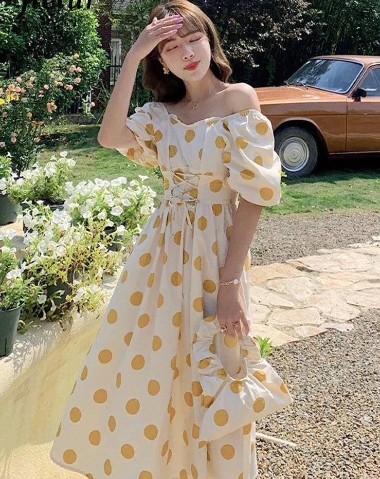 Elegant Slash Neck Summer Dress with Princess Sleeves