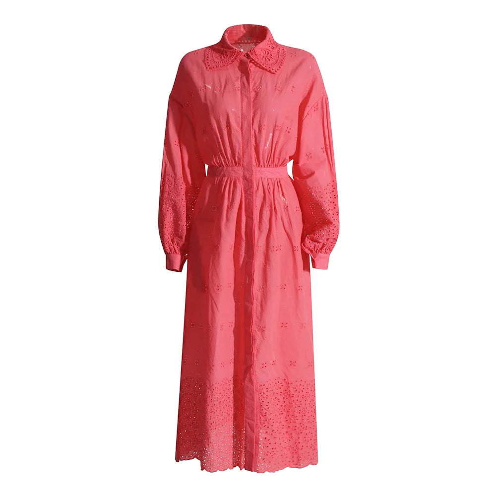 Casual Hollow Out A-Line Dress with Lantern Sleeves