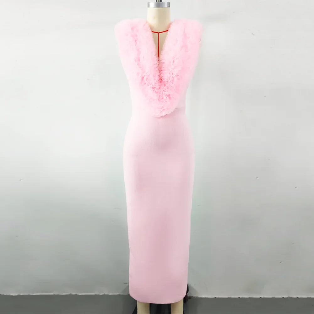 Stylish V-Neck Mesh Slimming Dress for Women