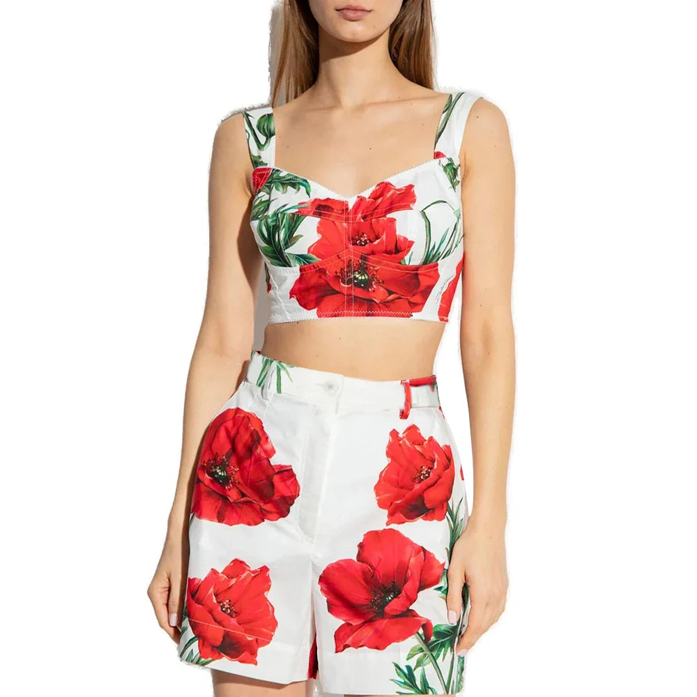 Chic Women's Square Collar Tank and Shorts Set