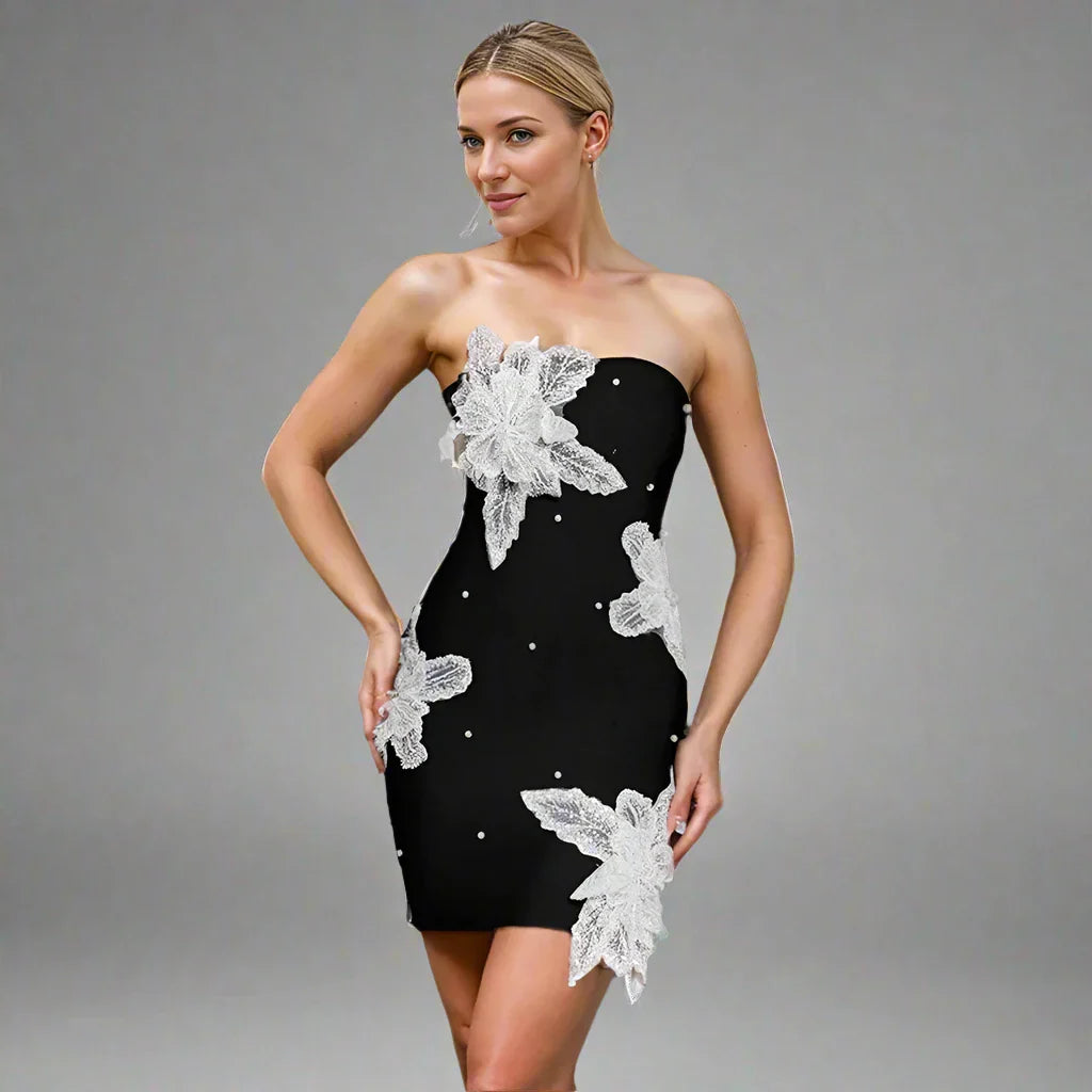 Elegant Backless Patchwork Dress with Pearl Accents