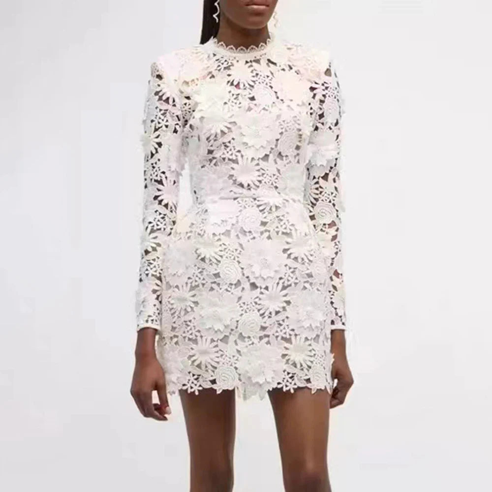 Elegant Hollow Out Round Neck Dress for Women