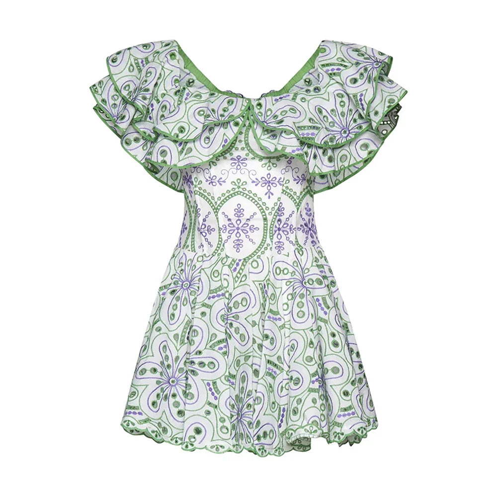 Elegant Hollow Out Slim Dress with Ruffled Details