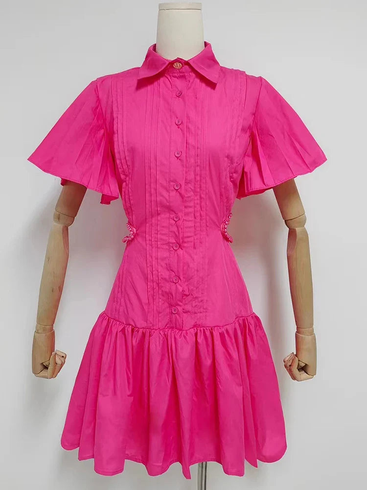 Chic Summer Mini Dress with Ruffles and Hollow Out Design