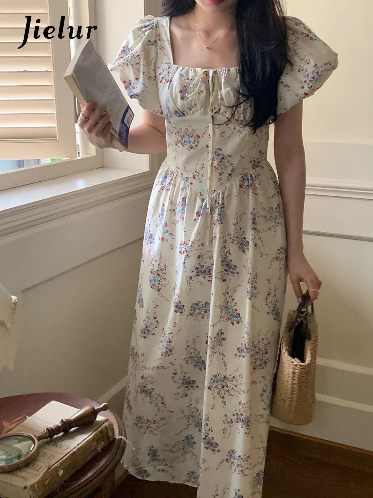 Elegant Summer Lace-Up Backless Women's Dress with Puff Sleeves