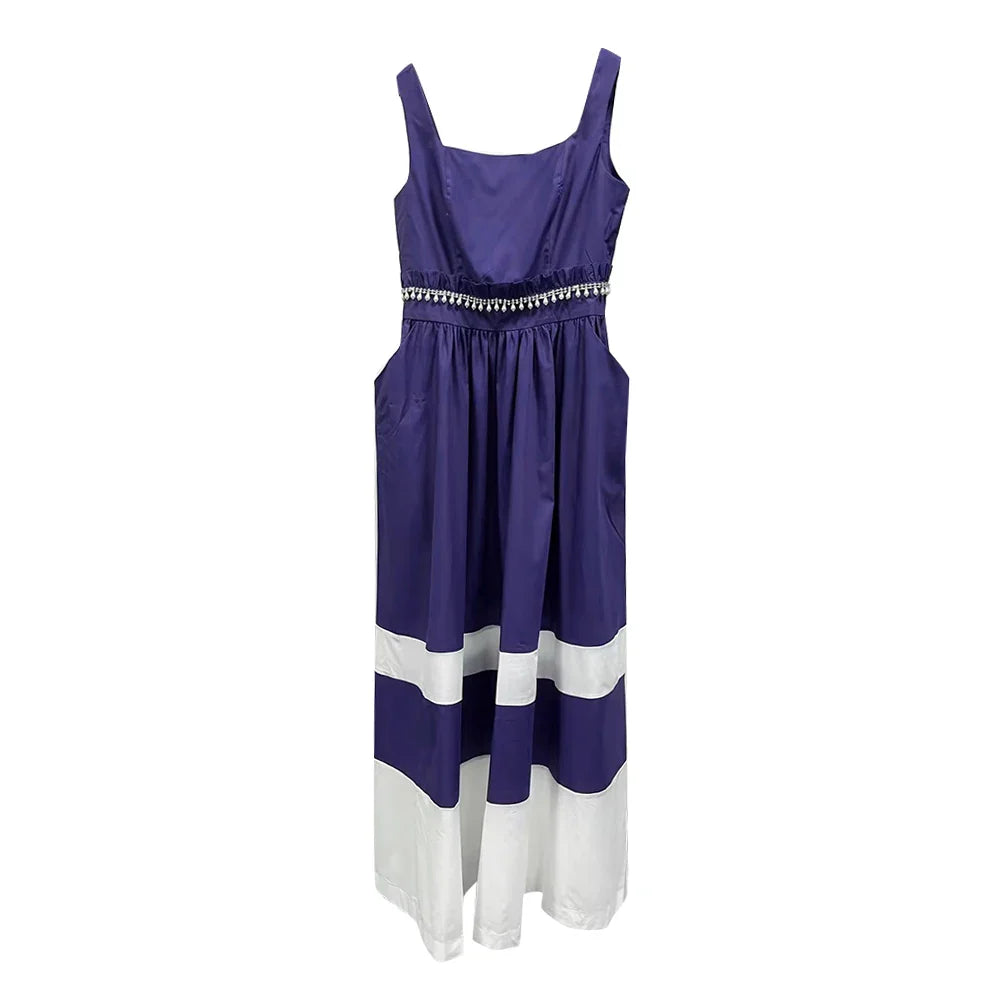 Elegant Colorblock Slimming Dress with Square Collar