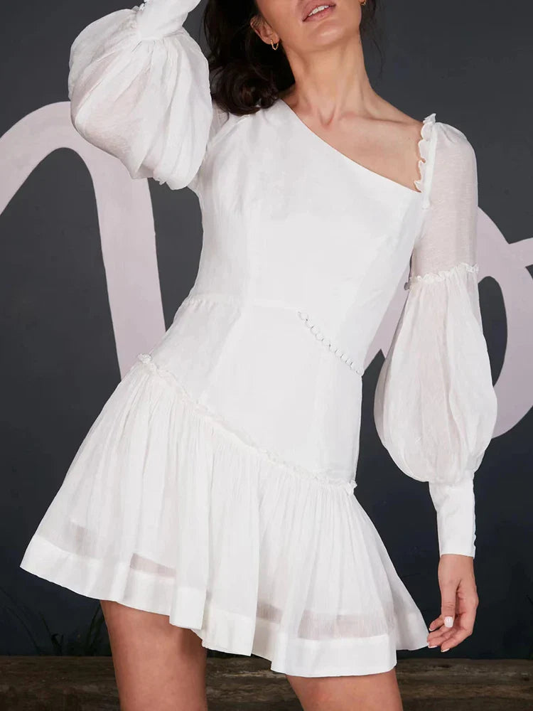 Chic Diagonal Collar Mini Dress for Women