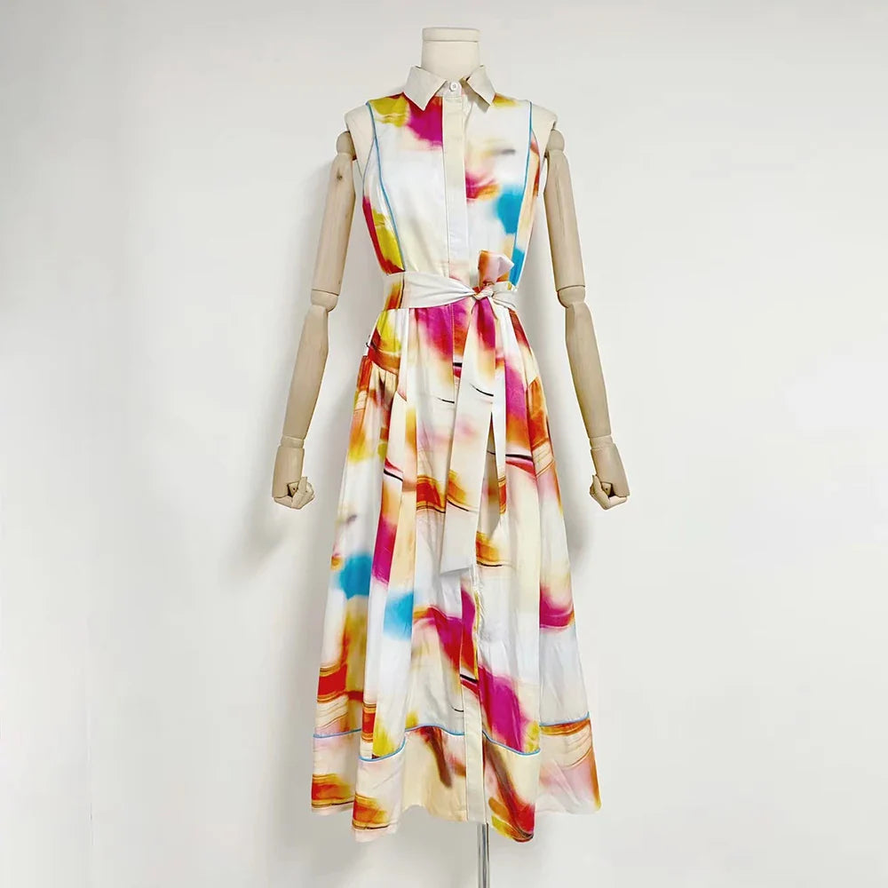 Chic Sleeveless High Waist Pleated Summer Dress for Women