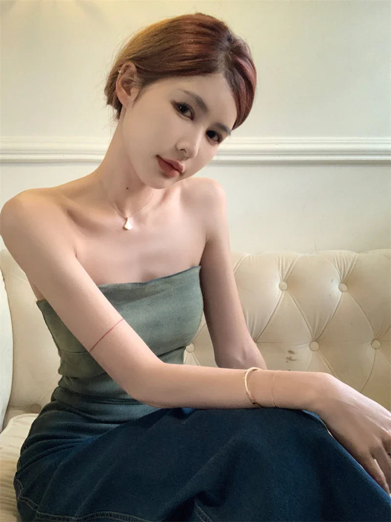 Chic Sleeveless Split Denim Dress for Summer Parties