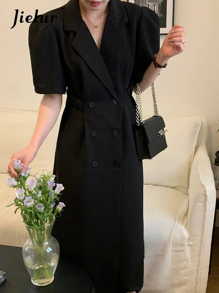 Elegant Korean Style Puff Sleeve Women's Office Dress