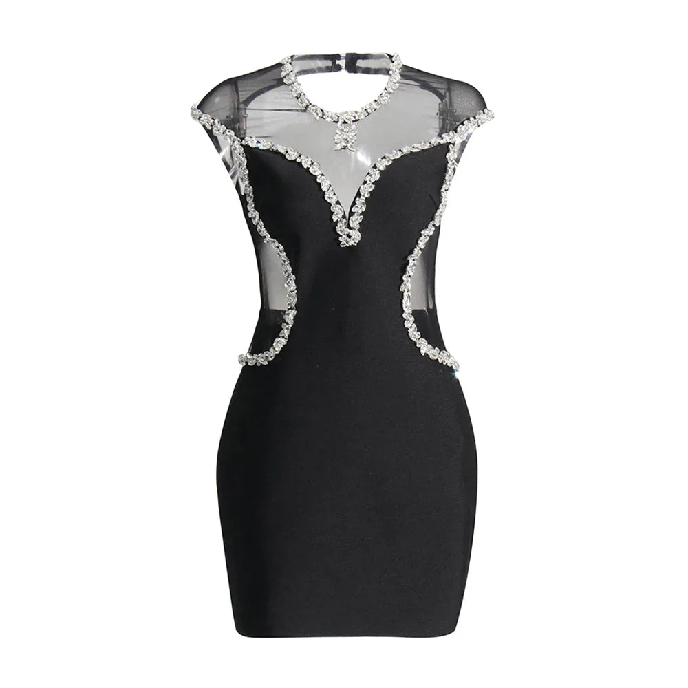 Chic Sleeveless Bodycon Dress with Mesh Patchwork Design
