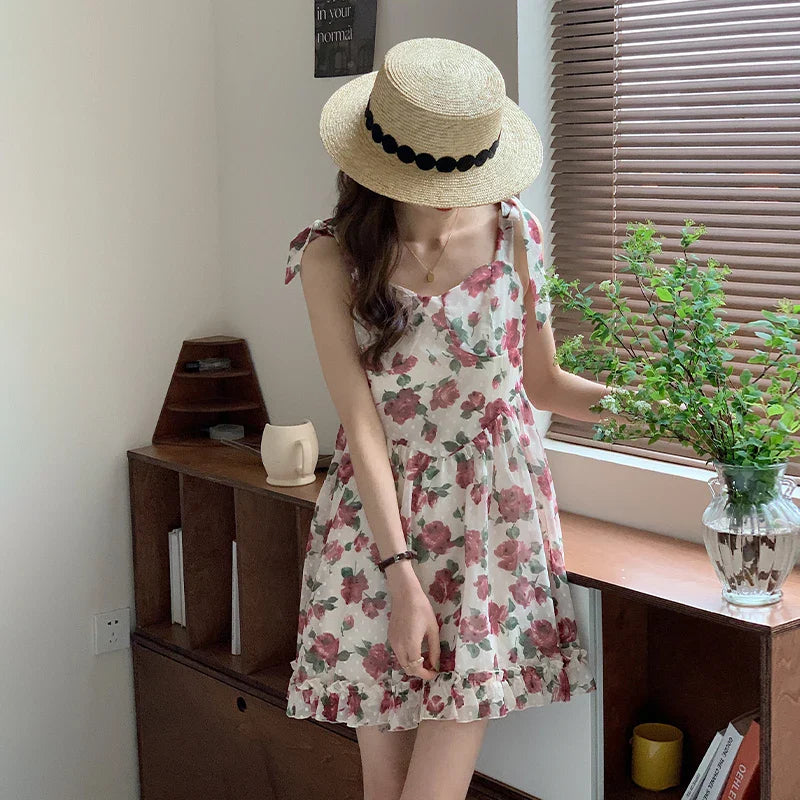 Elegant Floral Slim Waist Strapless Summer Dress