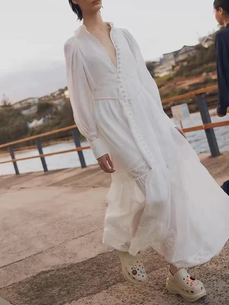 Elegant Spliced Casual Dress with Embroidery for Women