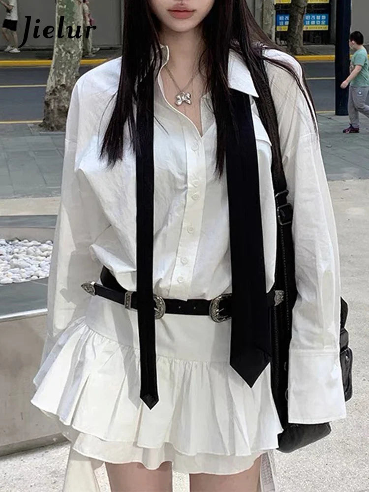Stylish Slim Waist Ruffled Shirt Dress for Women