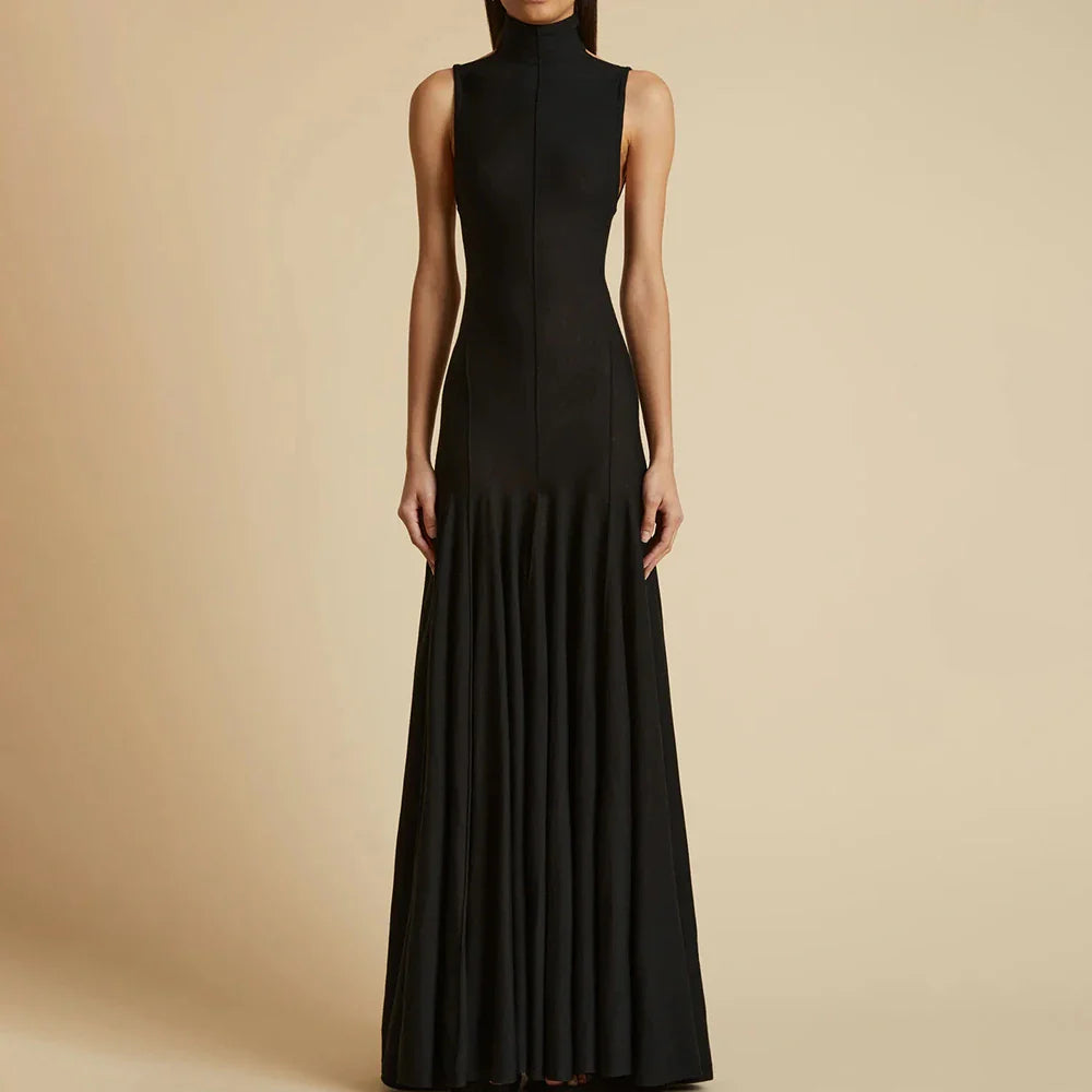 Chic Slimming Backless Dress with Stand Collar for Women