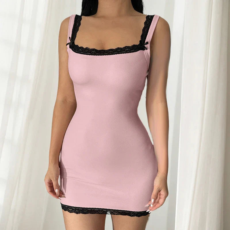 Spaghetti Strap Lace Bodycon Mini Dress for Summer Parties
