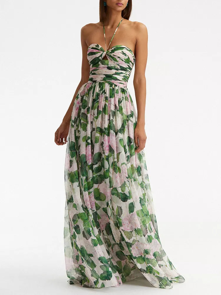 Trendy Halter Sleeveless High Waist Patchwork Summer Dress