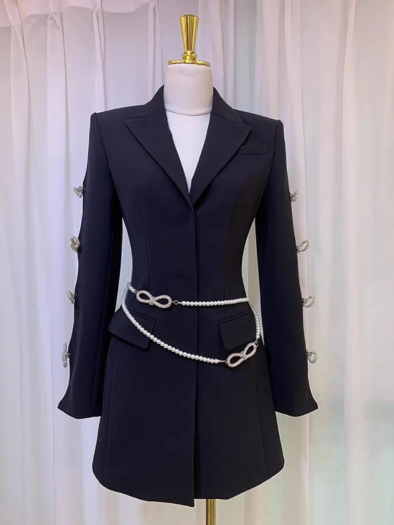 Elegant Hollow Out Bowknot Dress with Pearls for Women