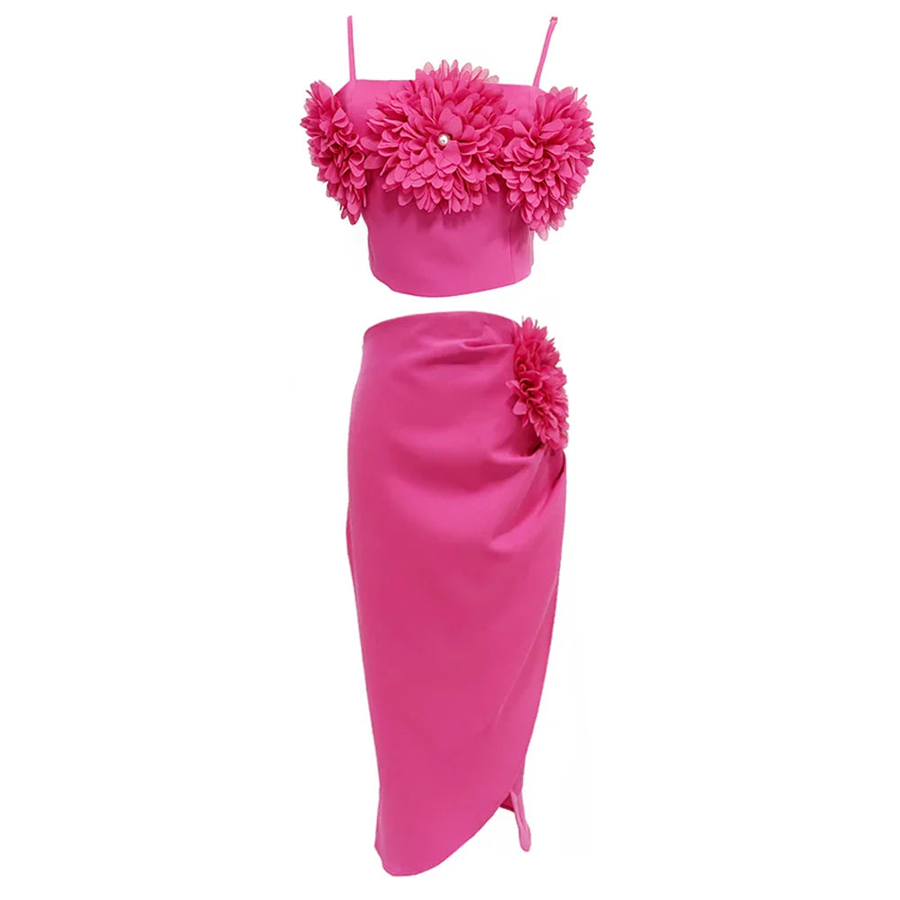 Stylish Square Collar Two-Piece Set with High Waist Skirt
