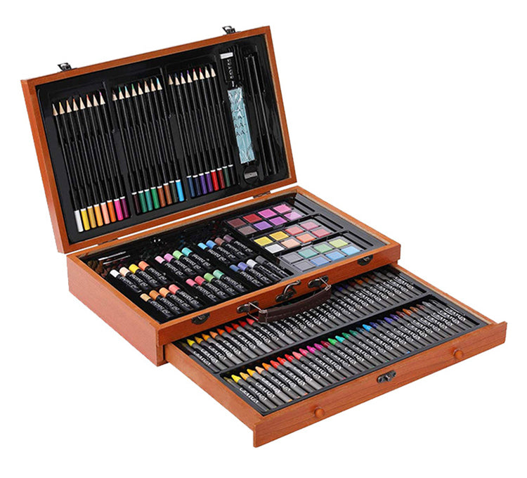 142-Piece Art Drawing Set Artist Sketch Kit Paint Pencil Pastel Wood Case  Box