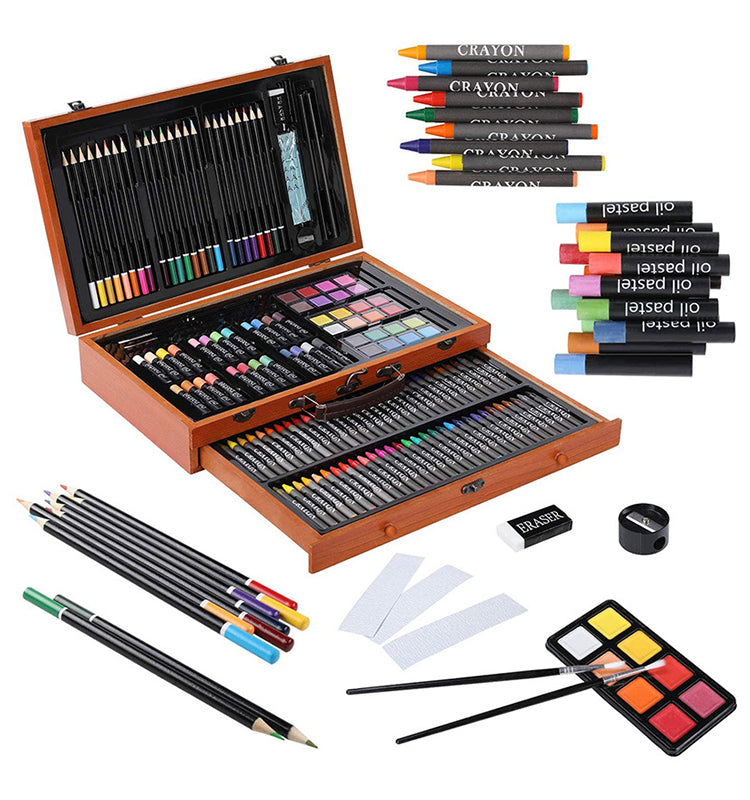 142PCS Deluxe Wooden Art Set Crafts Drawing Painting Kit