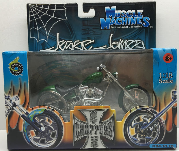 (TAS032825) - 2003 Muscle Machines 1:18 Die-Cast West Coast Choppers Jesse James, , Trucks & Cars, Muscle Machines, The Angry Spider Vintage Toys & Collectibles Store  - 1