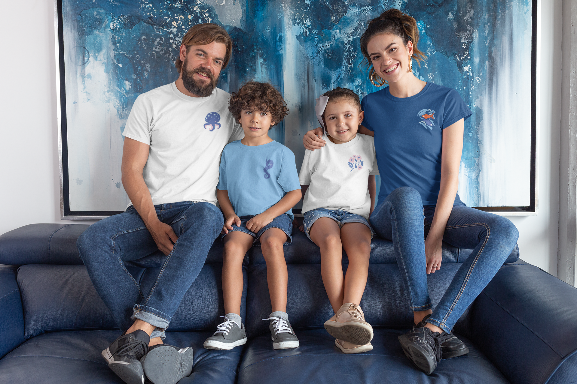 mockup-of-a-beautiful-family-wearing-t-shirts-in-their-home-28055