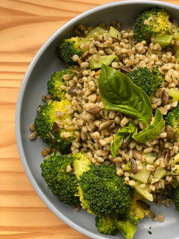 Barley Bowl with Broccoli and Walnut Pesto