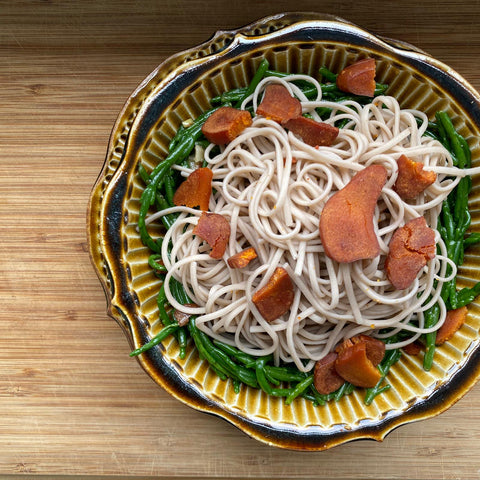 Gluten-Free Bottarga Soba with Samphire (Karasumi Soba) 