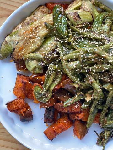 Roasted Veggies with Tahini Miso Glaze