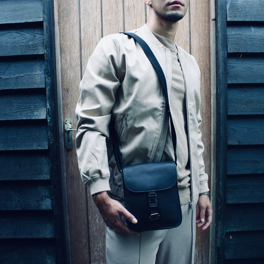 Black Leather Crossbody Sling Bag With Gunmetal Zip, LeatherCo.