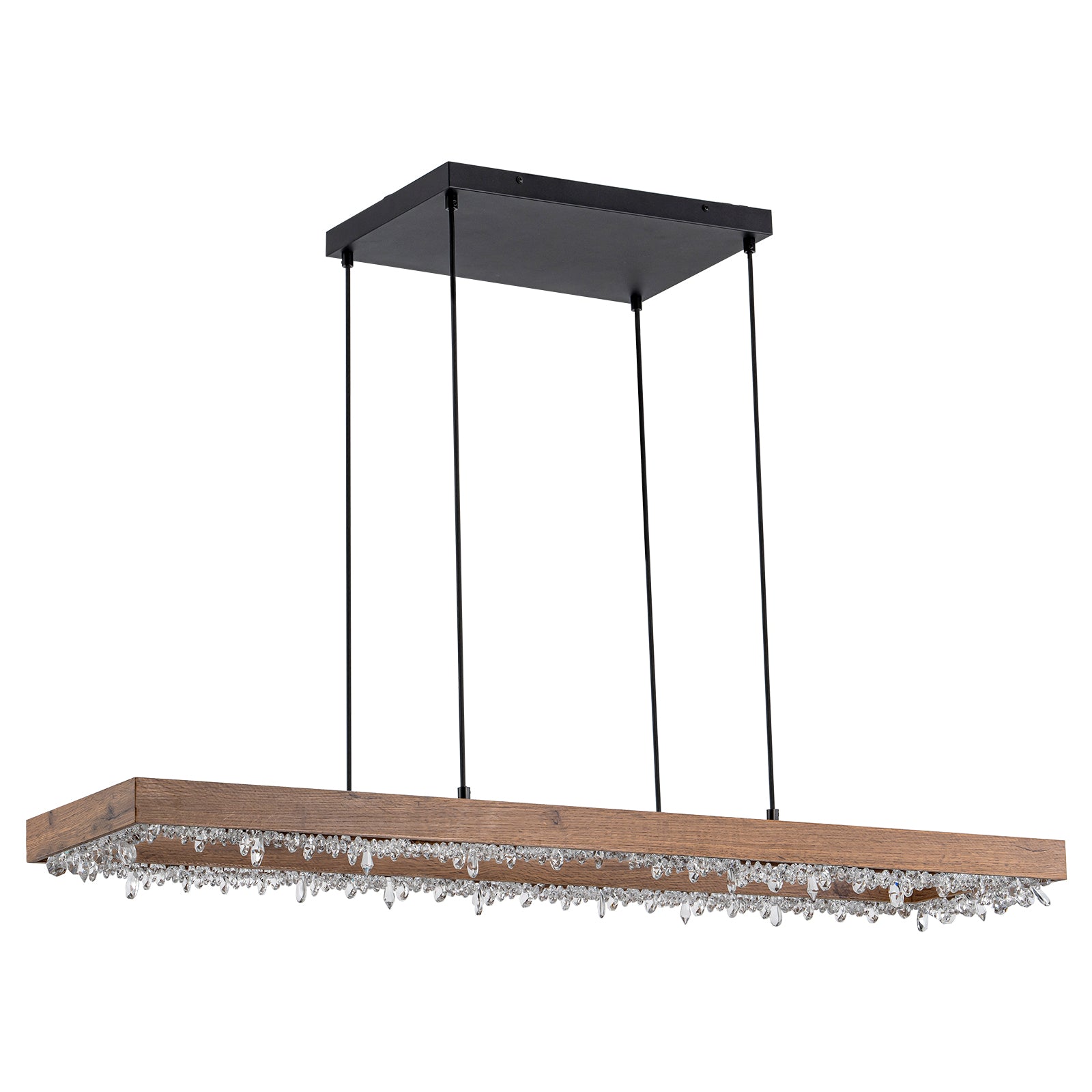 Glowlings 1-Light Modern 47"Wide Rectangle Linear Irregular Crystal LED Wood Pendant Light - Image 12